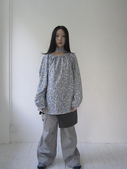 Updateang project Vintage Floral Off Shoulder Two Way Tie Sleeve Blouse