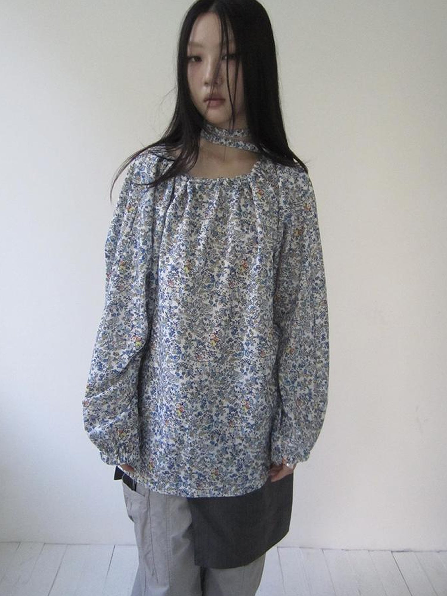 Updateang project Vintage Floral Off Shoulder Two Way Tie Sleeve Blouse