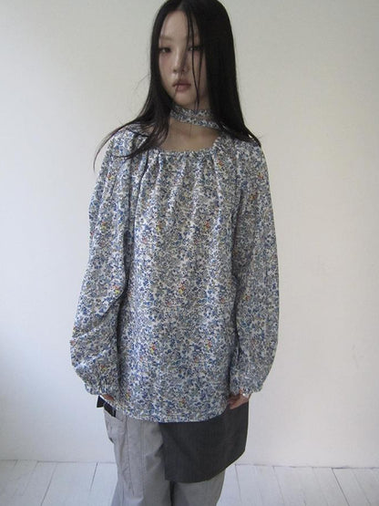 Updateang project Vintage Floral Off Shoulder Two Way Tie Sleeve Blouse