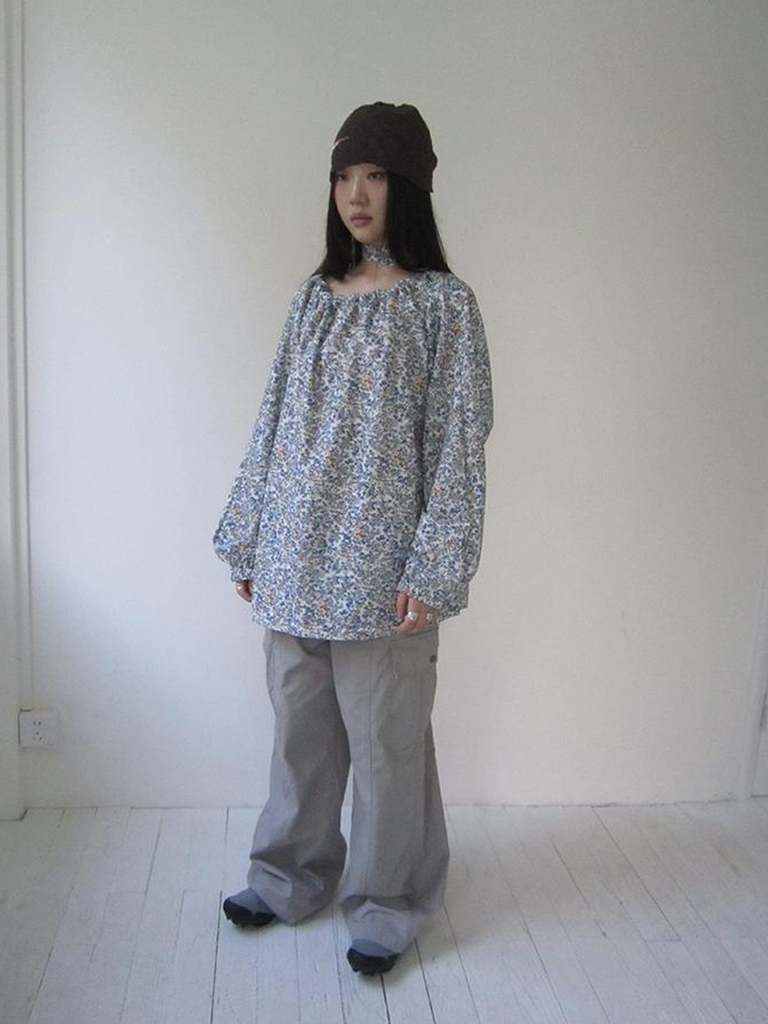 Updateang project Vintage Floral Off Shoulder Two Way Tie Sleeve Blouse