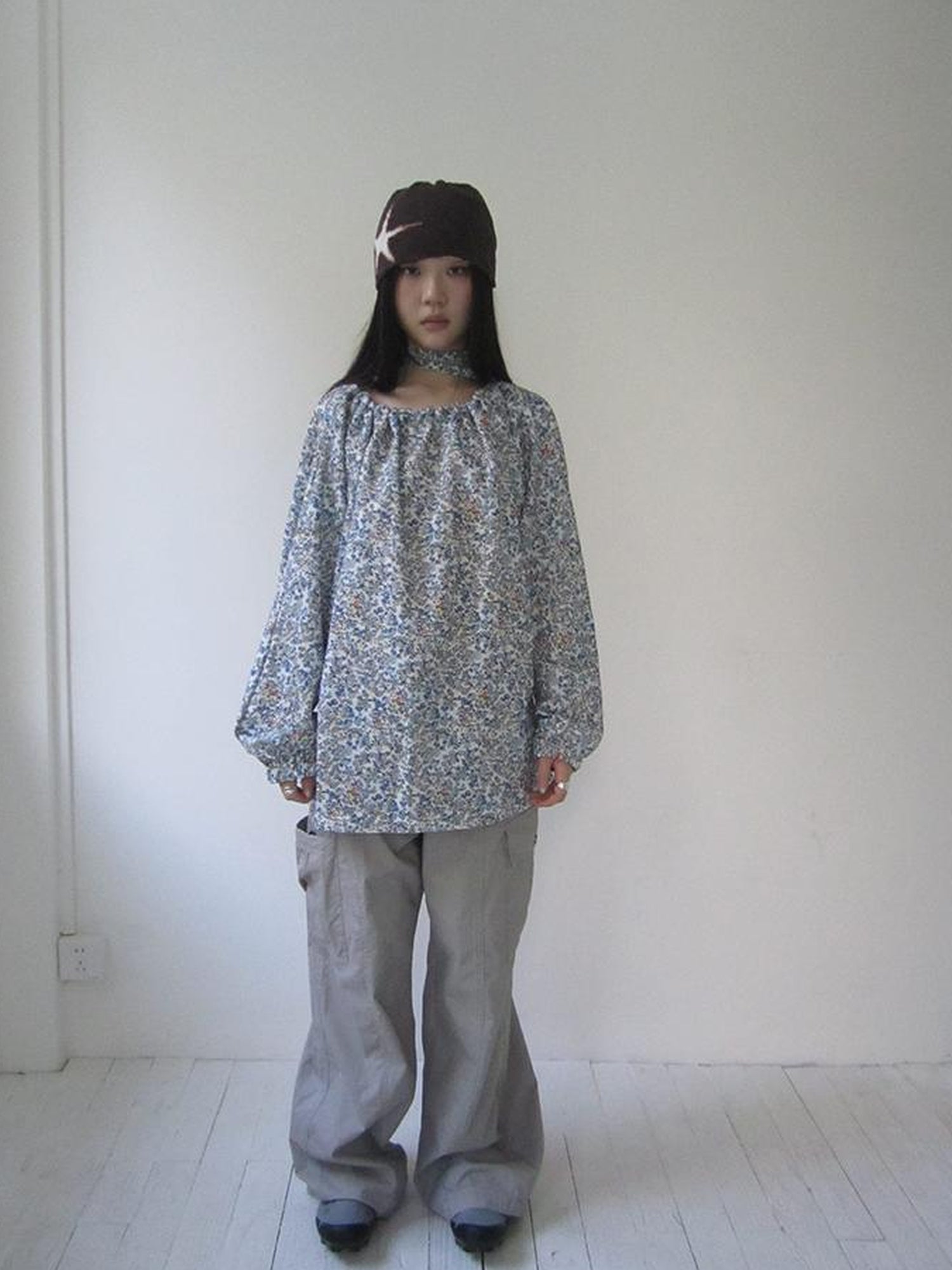 Updateang project Vintage Floral Off Shoulder Two Way Tie Sleeve Blouse