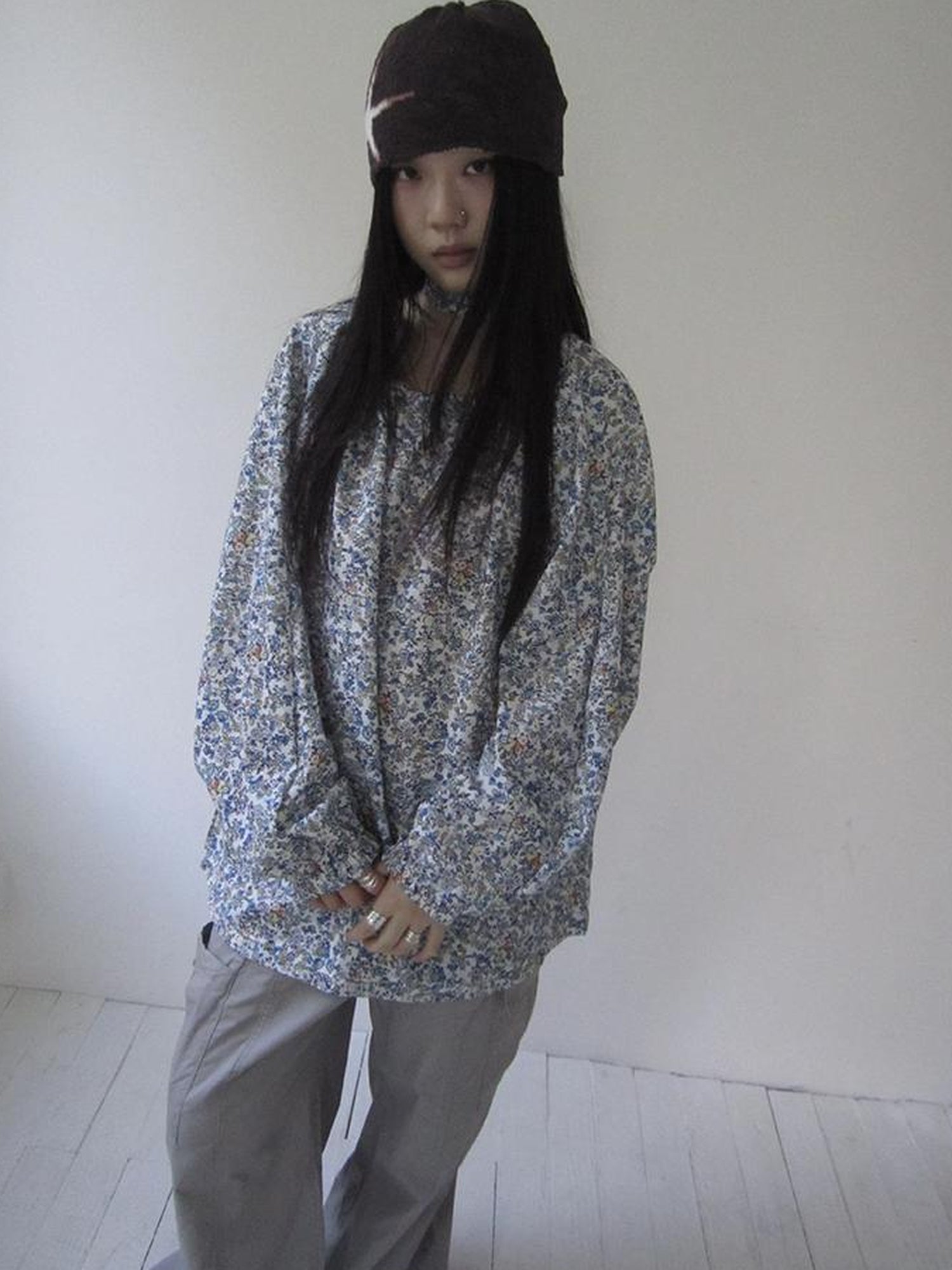 Updateang project Vintage Floral Off Shoulder Two Way Tie Sleeve Blouse