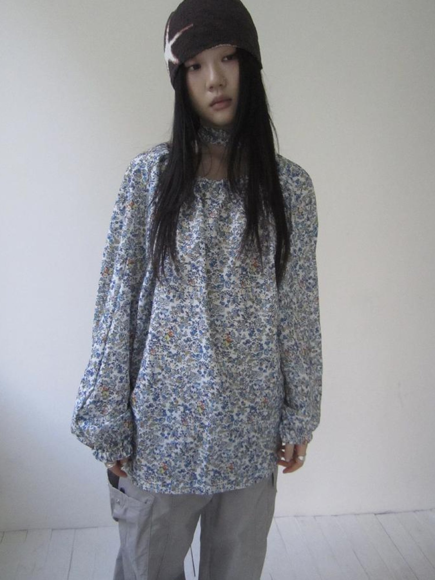 Updateang project Vintage Floral Off Shoulder Two Way Tie Sleeve Blouse