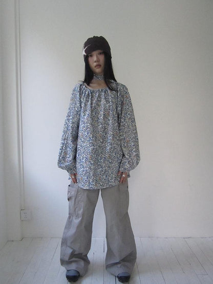 Updateang project Vintage Floral Off Shoulder Two Way Tie Sleeve Blouse