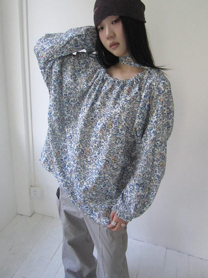 Updateang project Vintage Floral Off Shoulder Two Way Tie Sleeve Blouse