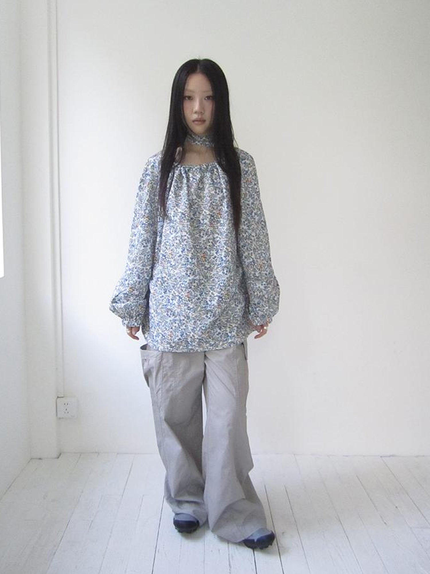 Updateang project Vintage Floral Off Shoulder Two Way Tie Sleeve Blouse