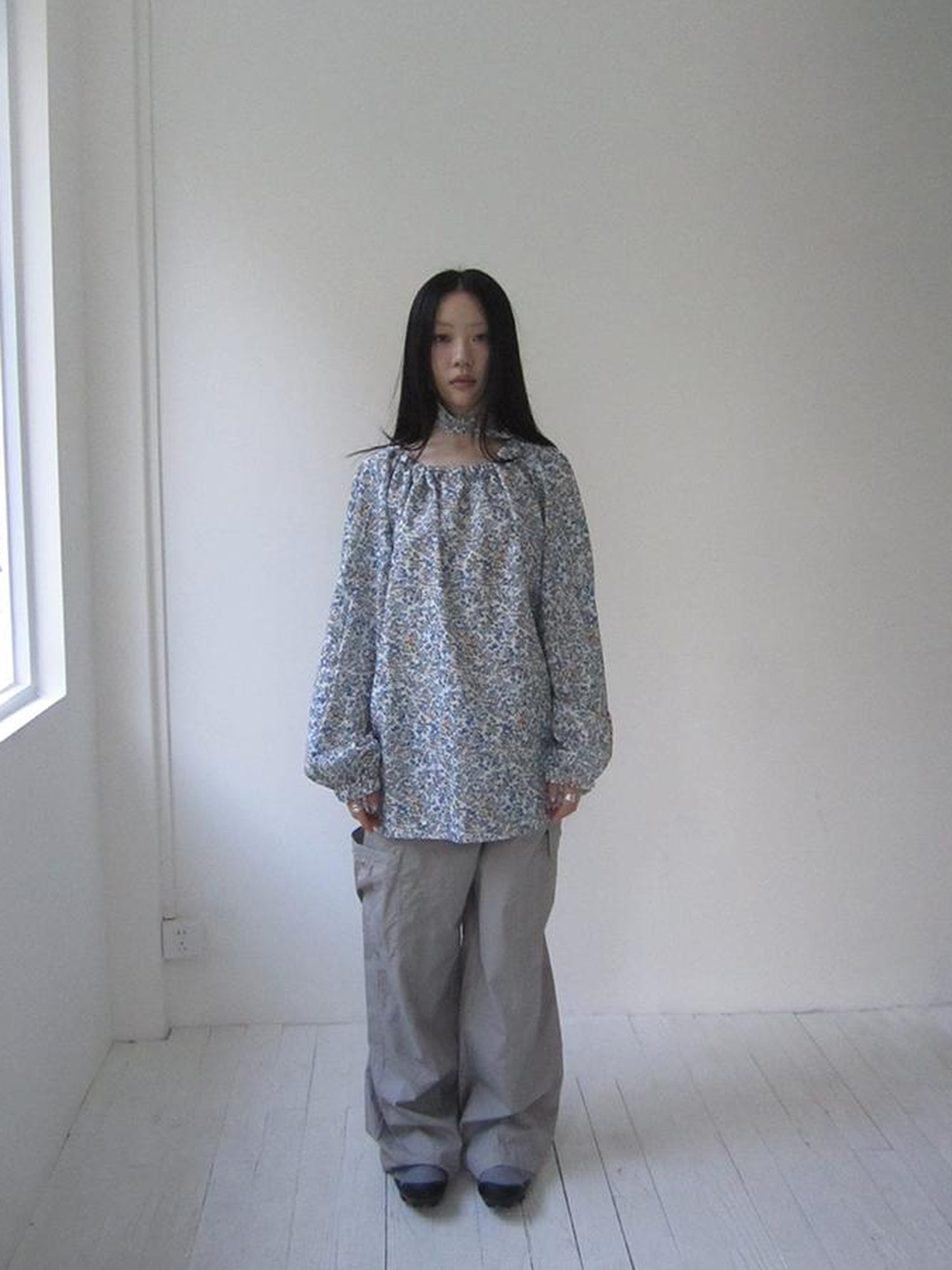 Updateang project Vintage Floral Off Shoulder Two Way Tie Sleeve Blouse