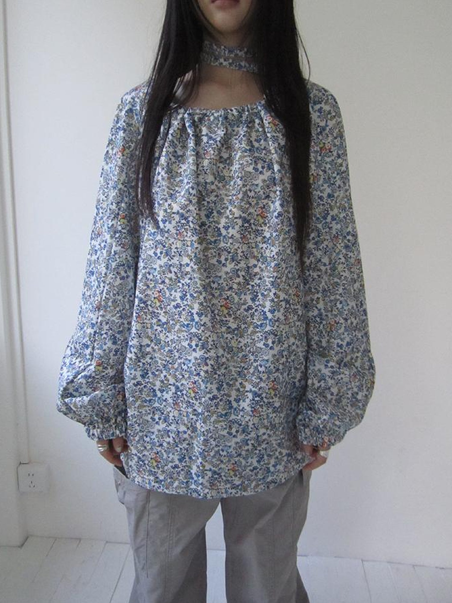 Updateang project Vintage Floral Off Shoulder Two Way Tie Sleeve Blouse