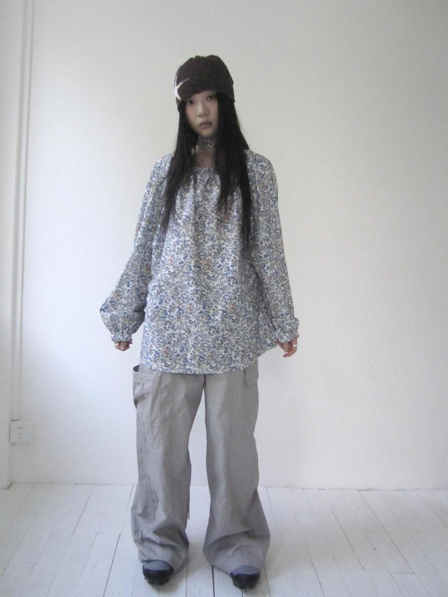 Updateang project Vintage Floral Off Shoulder Two Way Tie Sleeve Blouse