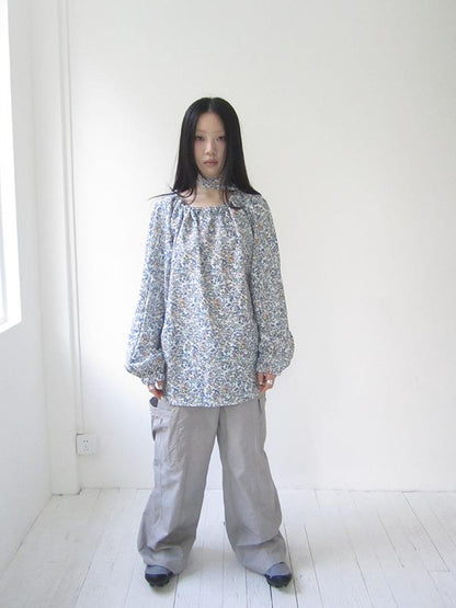 Updateang project Vintage Floral Off Shoulder Two Way Tie Sleeve Blouse