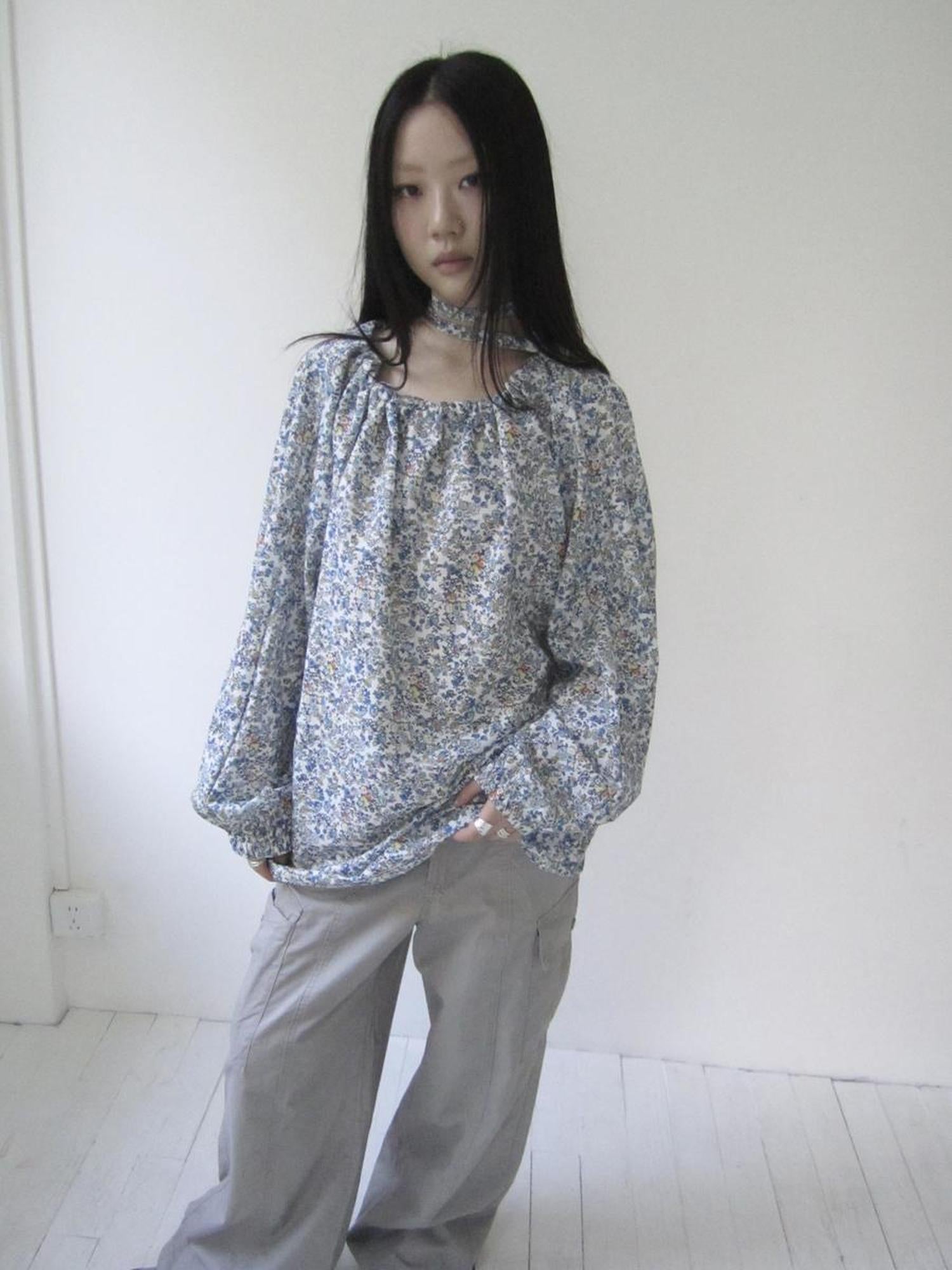 Updateang project Vintage Floral Off Shoulder Two Way Tie Sleeve Blouse