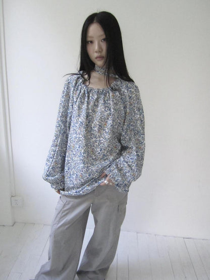 Updateang project Vintage Floral Off Shoulder Two Way Tie Sleeve Blouse