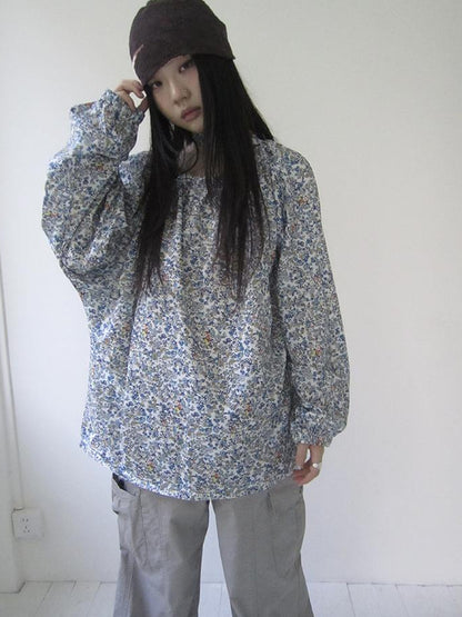 Updateang project Vintage Floral Off Shoulder Two Way Tie Sleeve Blouse