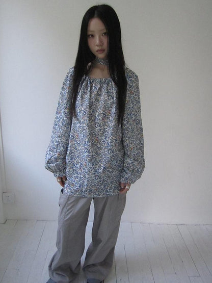 Updateang project Vintage Floral Off Shoulder Two Way Tie Sleeve Blouse