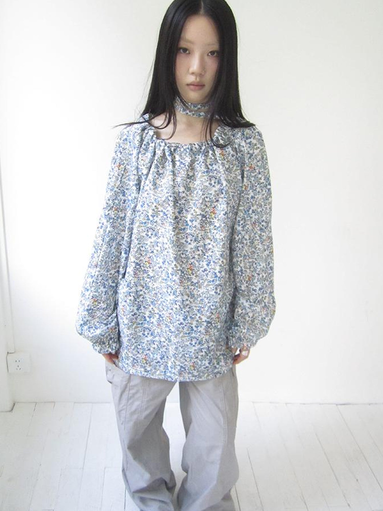 Updateang project Vintage Floral Off Shoulder Two Way Tie Sleeve Blouse