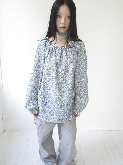 Updateang project Vintage Floral Off Shoulder Two Way Tie Sleeve Blouse