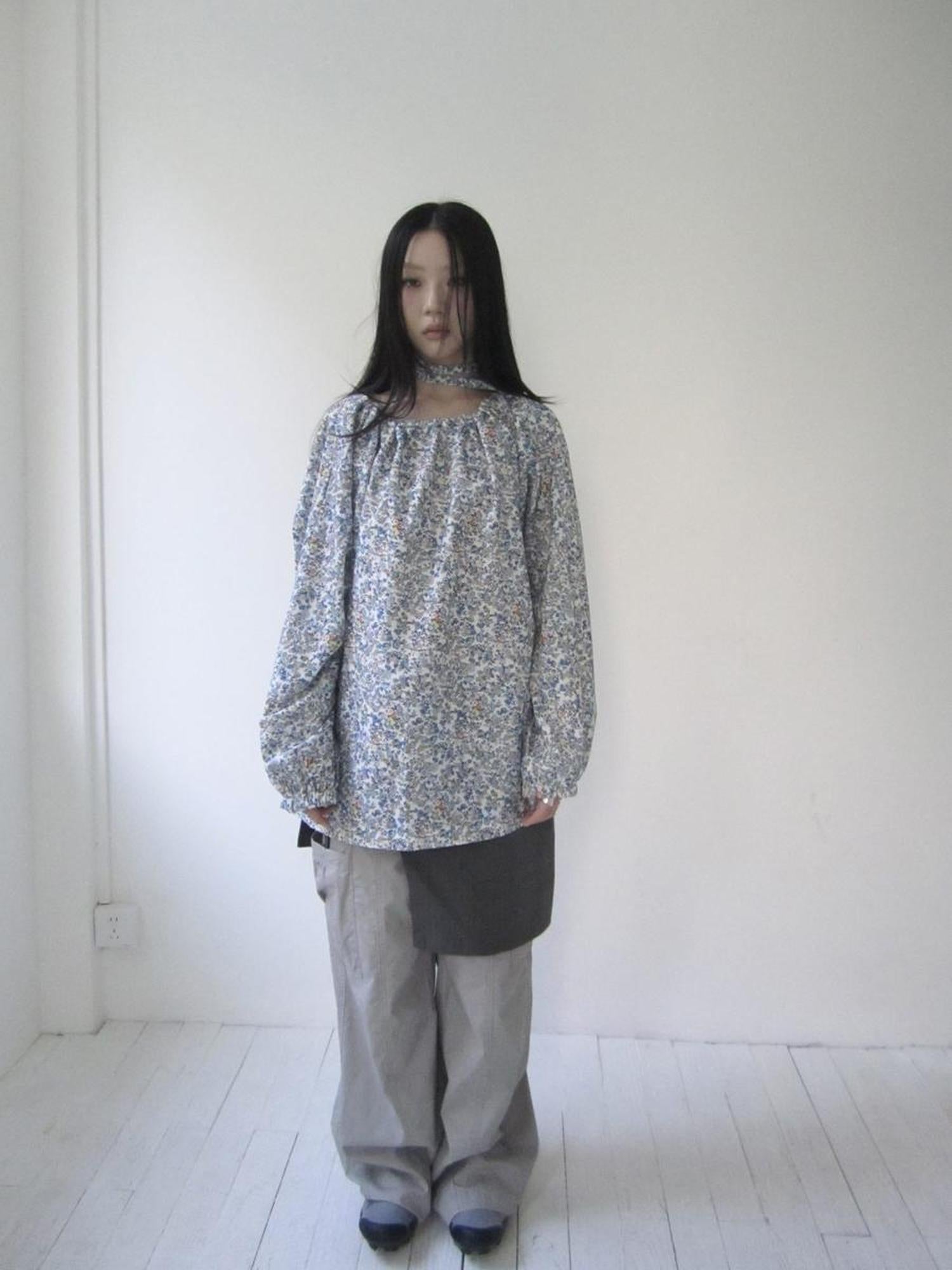 Updateang project Vintage Floral Off Shoulder Two Way Tie Sleeve Blouse