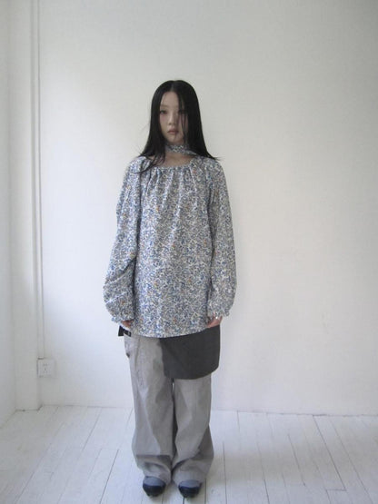 Updateang project Vintage Floral Off Shoulder Two Way Tie Sleeve Blouse