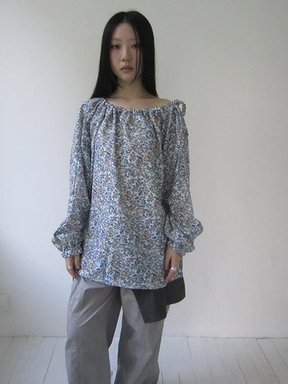 Updateang project Vintage Floral Off Shoulder Two Way Tie Sleeve Blouse