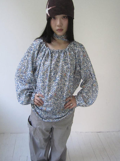 Updateang project Vintage Floral Off Shoulder Two Way Tie Sleeve Blouse