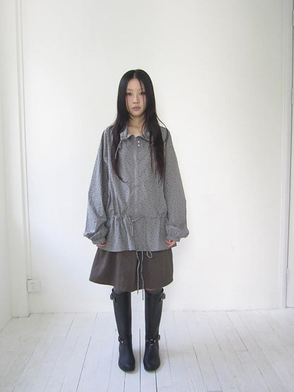 ang project Vintage Floral Print Lace-Up Waist Long Sleeve Blouse