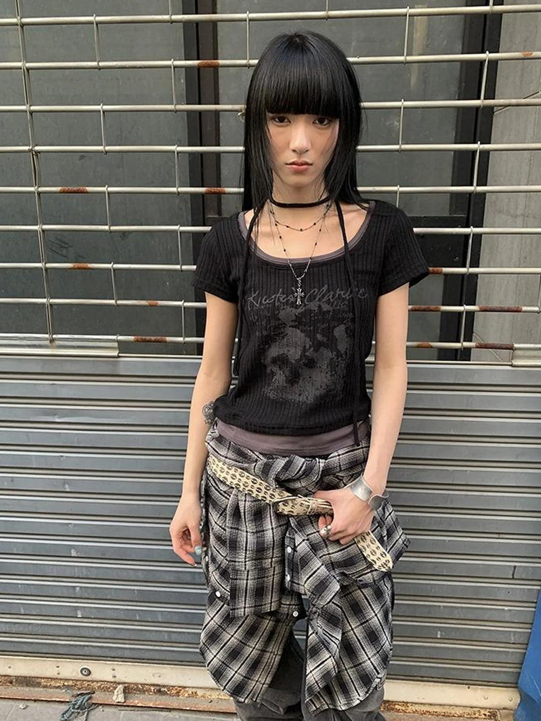 Vintage Floral Print Layered Elastic Short Sleeve Tee With Scarf