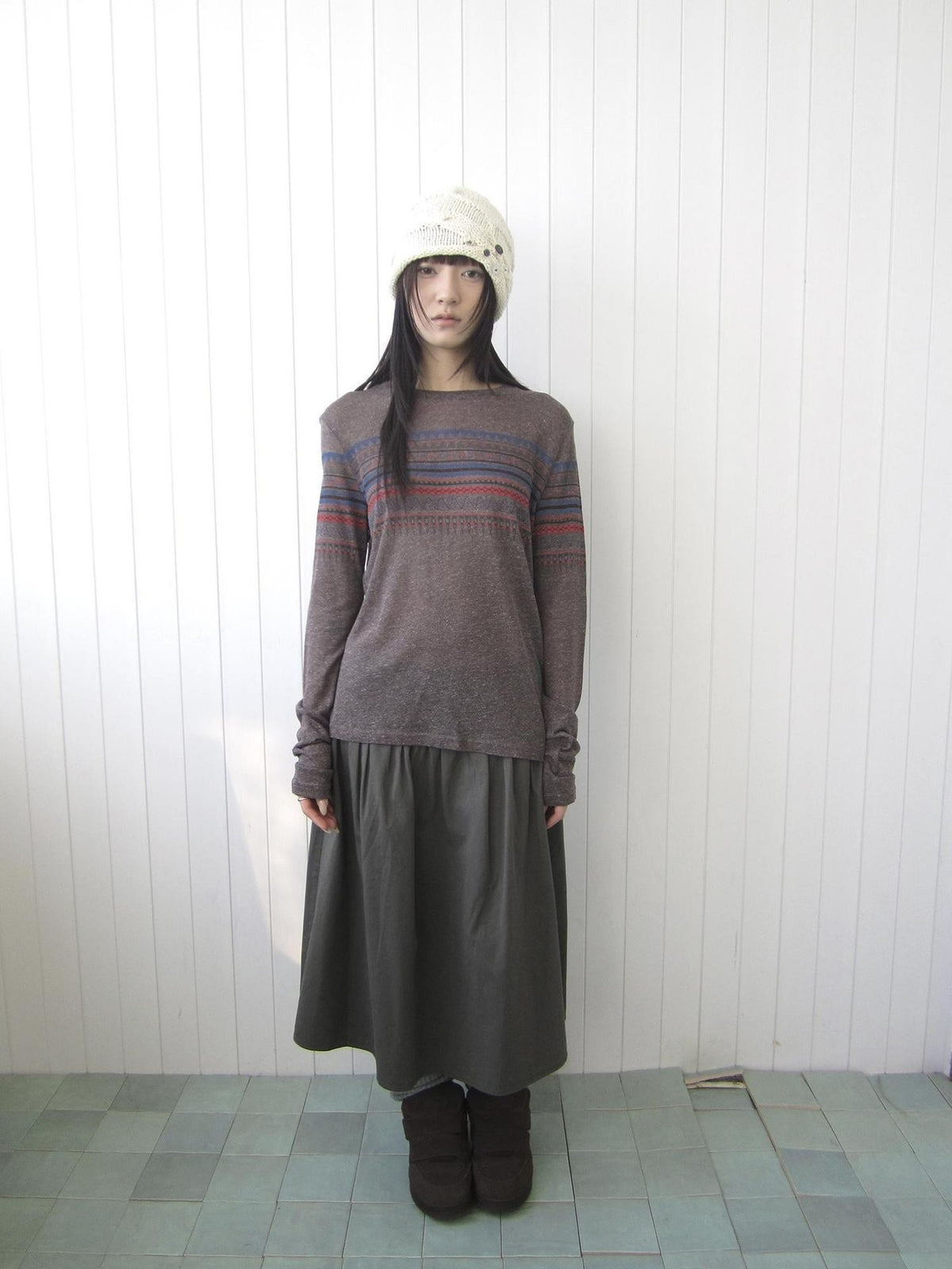 ang project Vintage Floral Print Round Neck Linen Women&