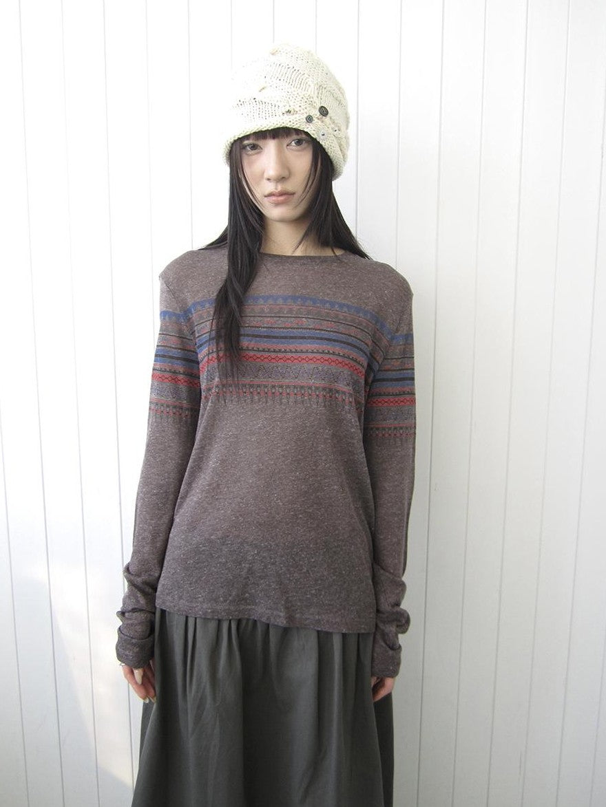 ang project Vintage Floral Print Round Neck Linen Women&