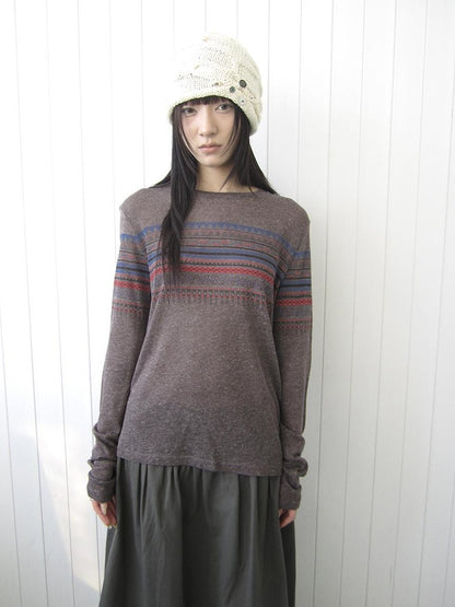 ang project Vintage Floral Print Round Neck Linen Women&
