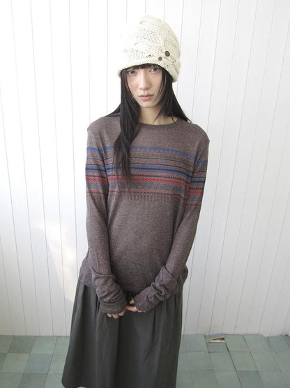 ang project Vintage Floral Print Round Neck Linen Women&