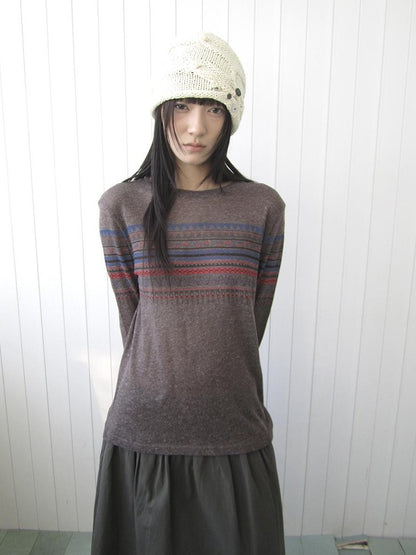 ang project Vintage Floral Print Round Neck Linen Women&