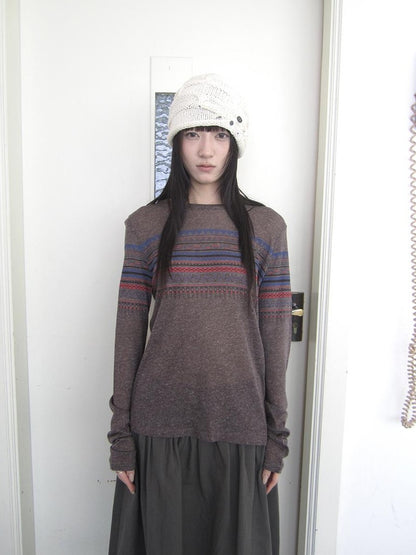 ang project Vintage Floral Print Round Neck Linen Women&