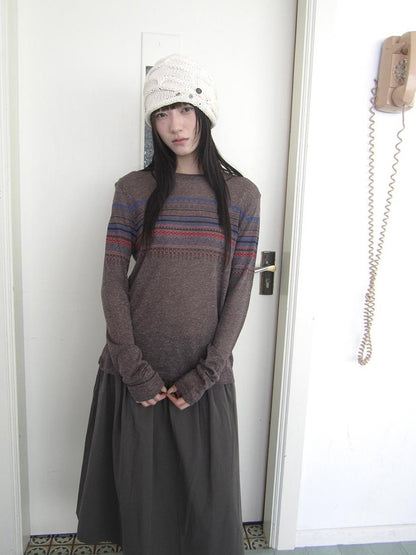 ang project Vintage Floral Print Round Neck Linen Women&
