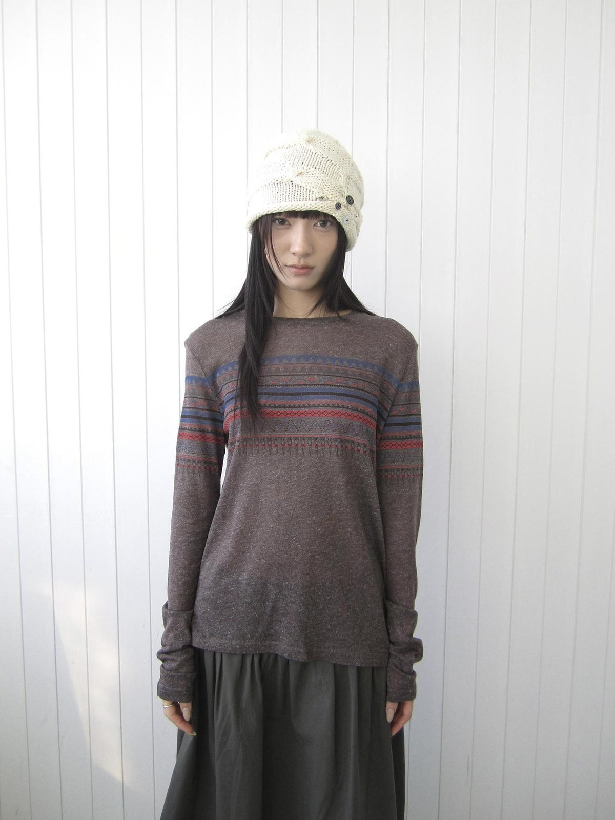 ang project Vintage Floral Print Round Neck Linen Women&