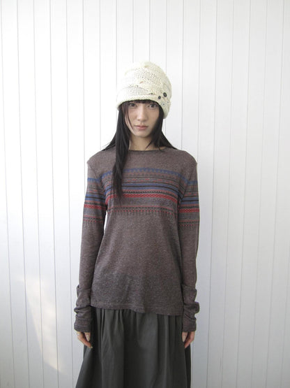 ang project Vintage Floral Print Round Neck Linen Women&