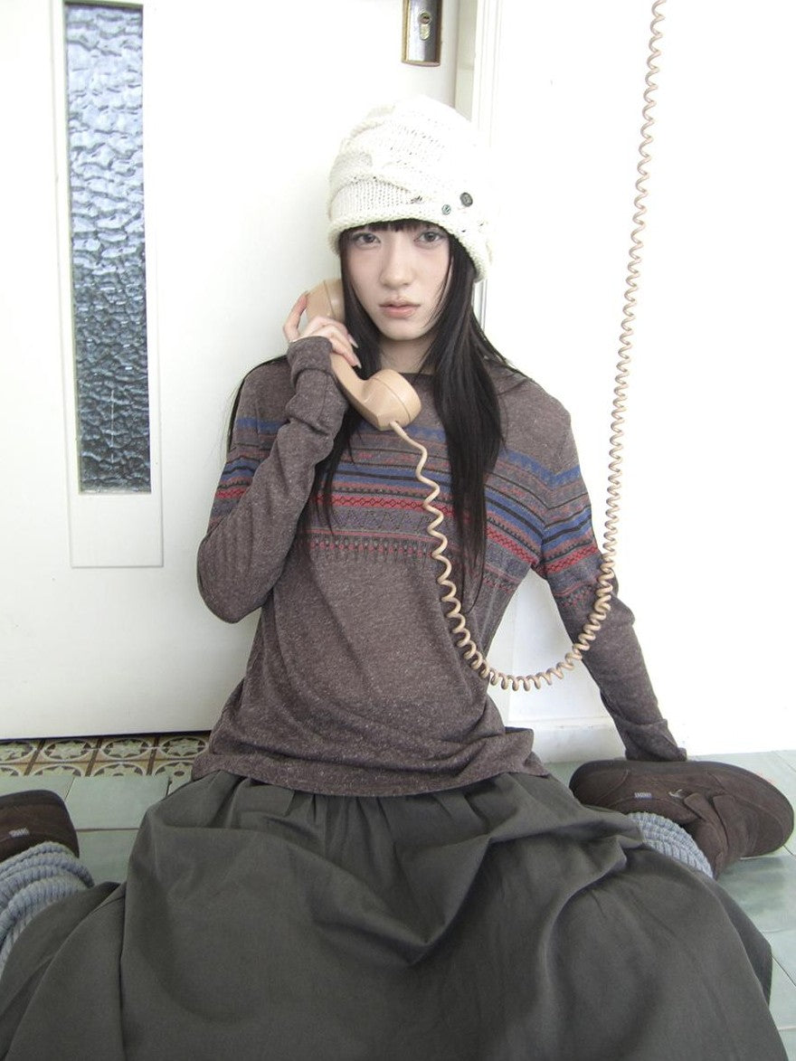 ang project Vintage Floral Print Round Neck Linen Women&