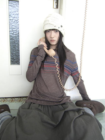 ang project Vintage Floral Print Round Neck Linen Women&