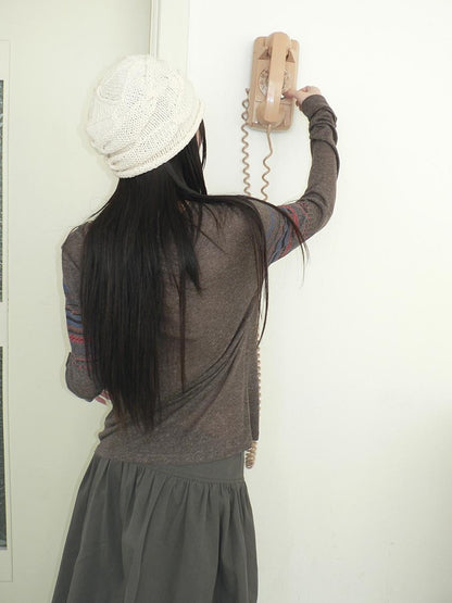ang project Vintage Floral Print Round Neck Linen Women&