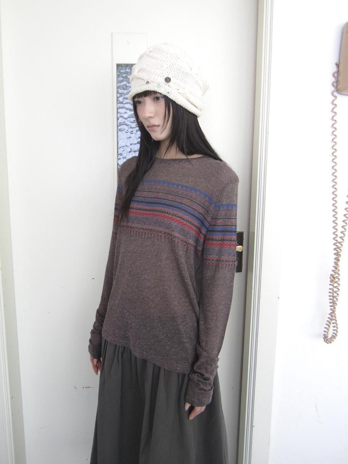 ang project Vintage Floral Print Round Neck Linen Women&