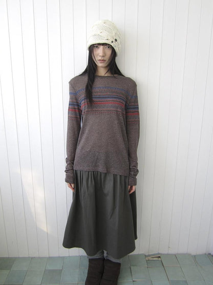 ang project Vintage Floral Print Round Neck Linen Women&