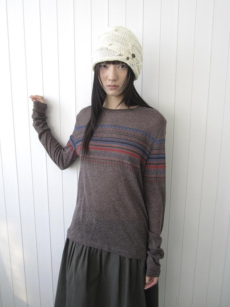 ang project Vintage Floral Print Round Neck Linen Women&