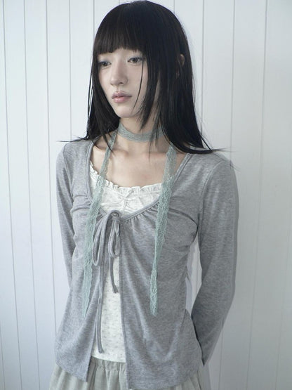 ang project Vintage Floral Print Ruffle Trim Lace Up Layered Look Women&