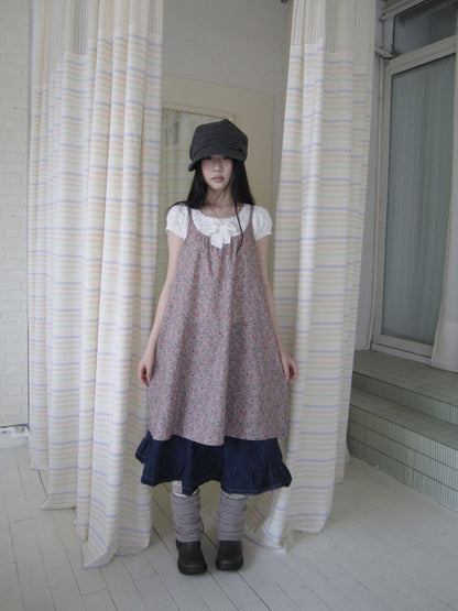 ang project Vintage Floral Sleeveless Layered Loose A Line Women&