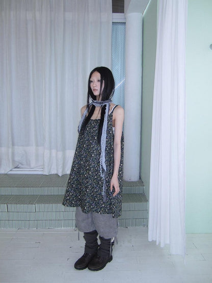 ang project Vintage Floral Sleeveless Layered Loose A Line Women&
