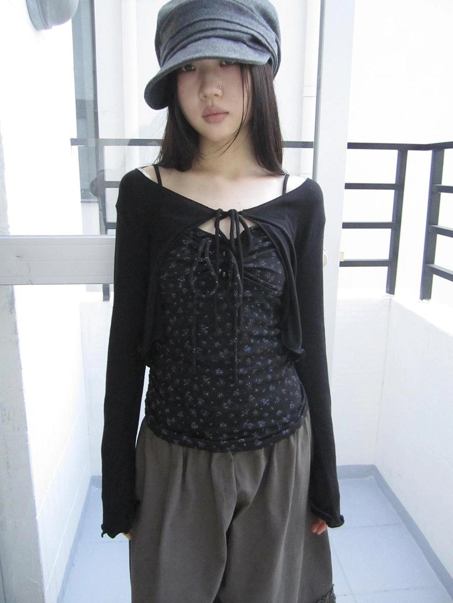 ang project Vintage Floral Tie Front Crop Top And Long Sleeve Cover Set Set