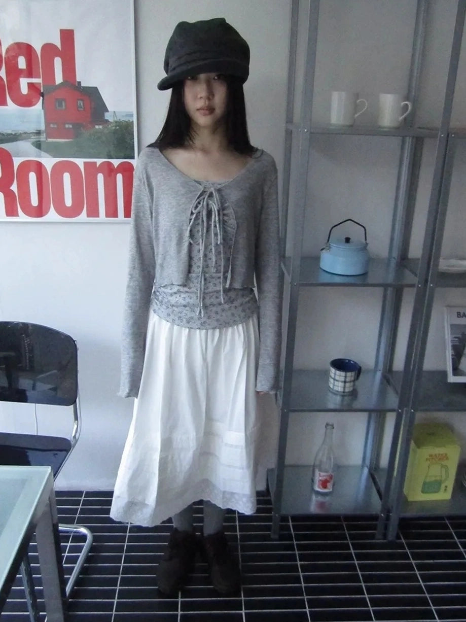 ang project Vintage Floral Tie Front Crop Top And Long Sleeve Cover Set Set