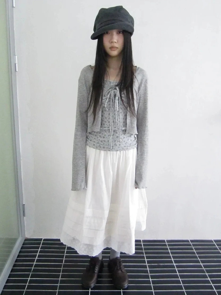 ang project Vintage Floral Tie Front Crop Top And Long Sleeve Cover Set Set