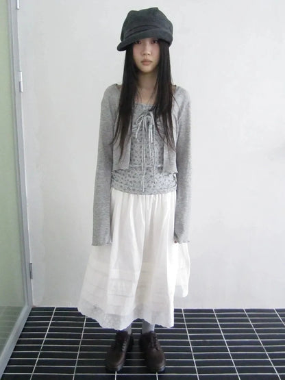 ang project Vintage Floral Tie Front Crop Top And Long Sleeve Cover Set Set