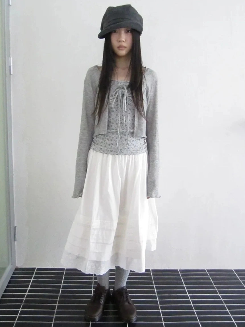 ang project Vintage Floral Tie Front Crop Top And Long Sleeve Cover Set Set