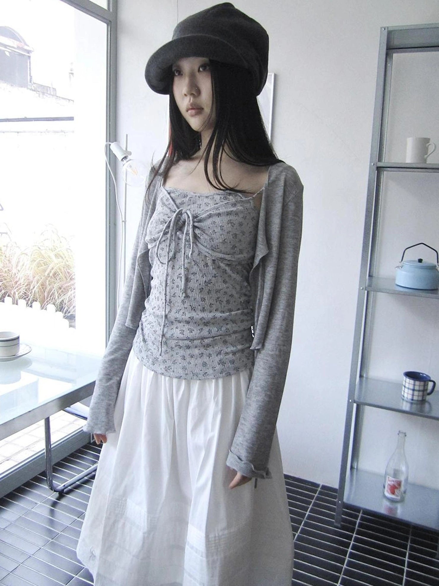 ang project Vintage Floral Tie Front Crop Top And Long Sleeve Cover Set Set